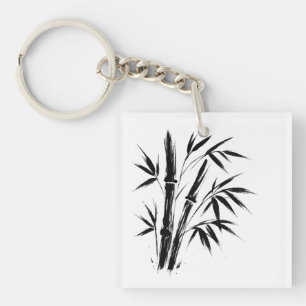 Porte-clés Illustration de l'encre de bambou - Bague à clé ze