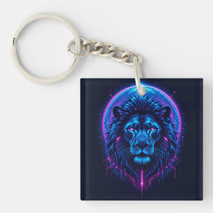 Porte-clés Illustration de Lion Néon avec Formes Géométriques