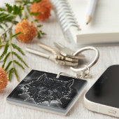 Porte-clés Illustration de loup féroce avec collier à pointes (Devant Droit)