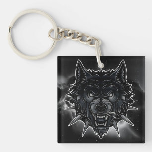 Porte-clés Illustration de loup féroce avec collier à pointes
