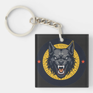 Porte-clés Illustration de loup féroce avec design circulaire