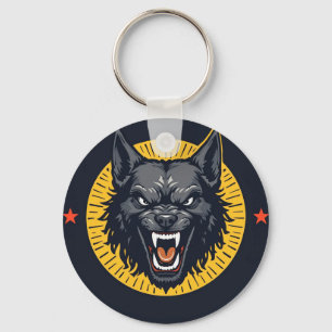 Porte-clés Illustration de loup féroce avec design circulaire