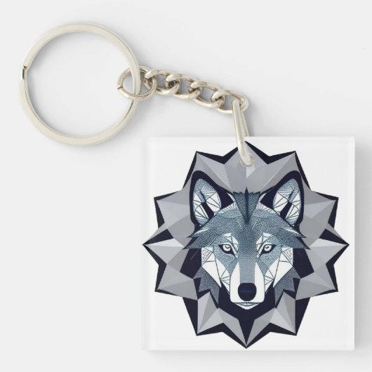 Porte-clés Illustration de loup géométrique (Devant)
