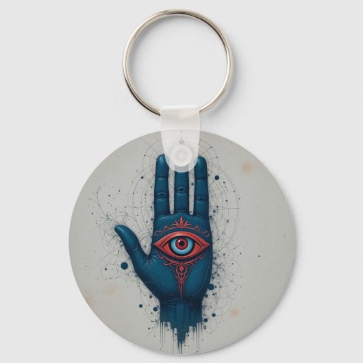 Porte-clés Illustration de main mystique avec œil rouge (Recto)