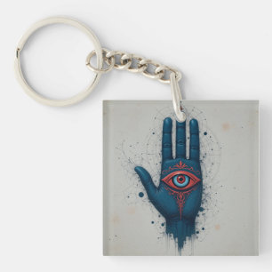 Porte-clés Illustration de main mystique avec œil rouge