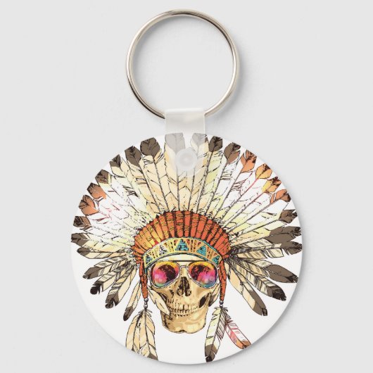 Porte-clés Illustration de mode crâne amérindien (Recto)