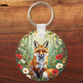 Porte-clés Illustration de renard dans une forêt de fleurs sa (Verso)