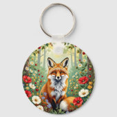 Porte-clés Illustration de renard dans une forêt de fleurs sa (Verso)