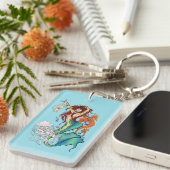 Porte-clés Illustration de sirène de fantasy sarcelle vibrant (Devant droit)
