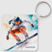 Porte-clés Illustration de snowboarder de nom personnalisé (Dos)