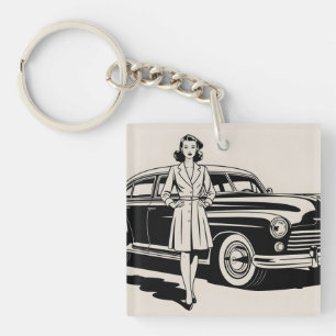 Porte-clés Illustration de style vintage des années 1940 repr