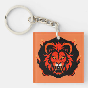 Porte-clés Illustration de tête de lion enflammée