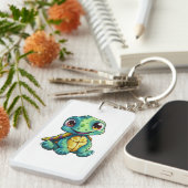 Porte-clés Illustration de tortue caricaturale (Devant droit)