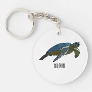 Porte-clés illustration de tortue marine de dessin animé