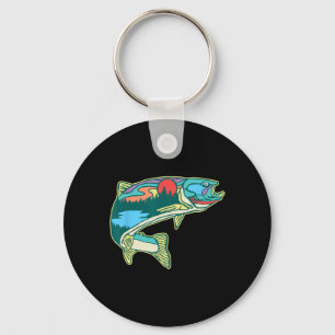 Porte-clés Illustration de truite naturelle Pêche à la mouche