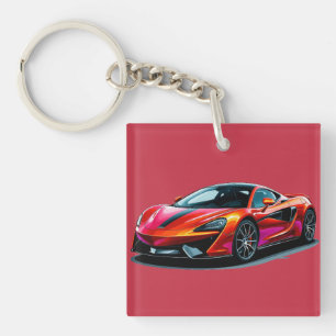 Porte-clés Illustration de voiture de sport rouge vibrant