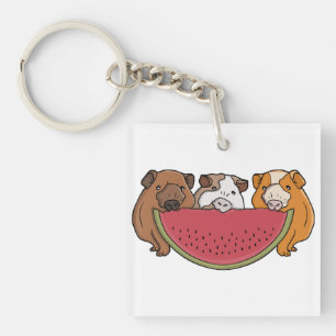 Porte-clés Illustration des Cochons de Guinée et de la pastèq