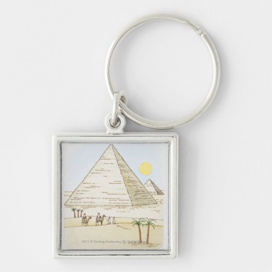 Porte-clés Illustration des pyramides et des hommes avec des (Devant)