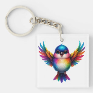 Porte-clés Illustration d'oiseau arc-en-ciel vibrant