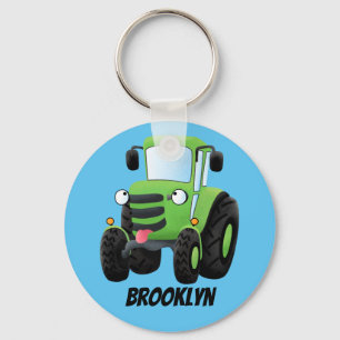 Porte-clés Illustration du joli joyeux tracteur agricole vert