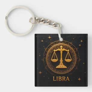 Porte-clés Illustration du signe du zodiaque Balance dorée