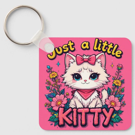 Porte-clés Illustration d'un adorable chaton blanc (Recto)