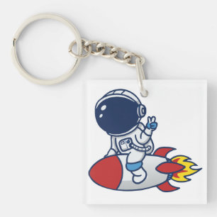 Porte-clés Illustration d'un astronaute de dessin animé cheva