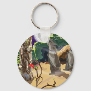 Porte-clés Illustration d'un temple caché dans la forêt tropi
