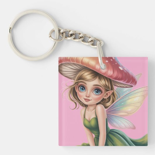 Porte-clés Illustration d'une fée de la forêt avec un chapeau (Devant)