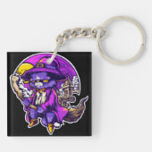 Porte-clés Illustration d'une sorcière de chatte volant (Dos)