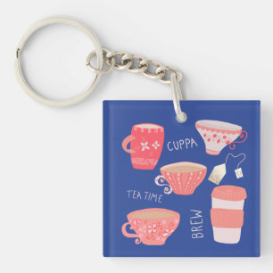 Porte-clés Illustration d'une tasse et d'une théière vintage