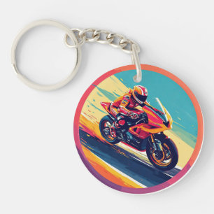 Porte-clés Illustration dynamique de motard en course