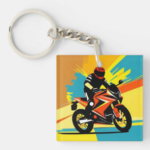 Porte-clés Illustration dynamique de moto avec conducteur