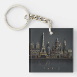 Porte-clés Illustration élégante de la skyline de Paris en or