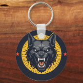 Porte-clés Illustration Fierce Wolf avec conception circulair (Verso)