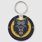 Porte-clés Illustration Fierce Wolf avec conception circulair (Verso)