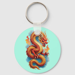 Porte-clés Illustration Fiery Dragon Rouge Chinois