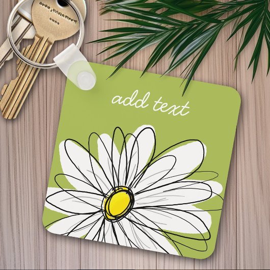 Porte-clés Illustration florale Daisy tendance - chaux et jau