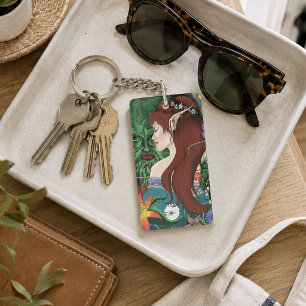 Porte-clés Illustration florale de fantaisie de l'Homme Vert