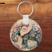Porte-clés Illustration florale des éléphants (Recto)