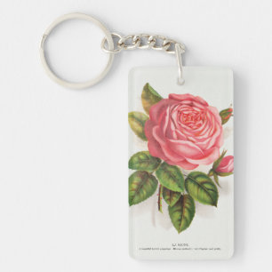 Porte-clés Illustration Florale Rose Rose Antique Cottagecore