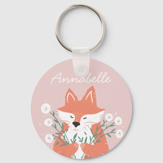 Porte-clés Illustration Fox Fleurs d'odeur personnalisée (Recto)