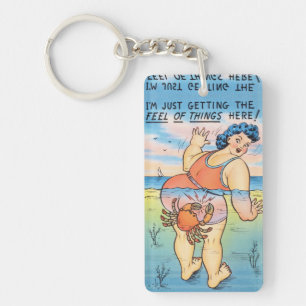 Porte-clés Illustration humoristique vintage de plage Crabe e