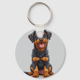 Porte-clés Illustration joyeuse d'un chien noir et feu