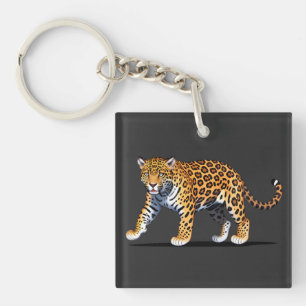 Porte-clés Illustration majestueuse de jaguar avec un motif d