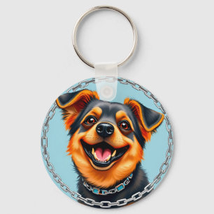Porte-clés Illustration numérique colorée de chien heureux