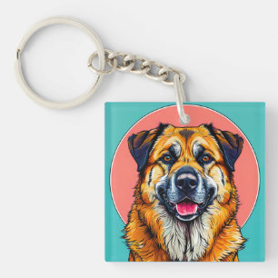 Porte-clés Illustration numérique colorée d'un chien heureux
