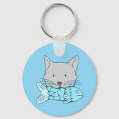 Porte-clés Illustration of a cat eating fish.  (Recto)