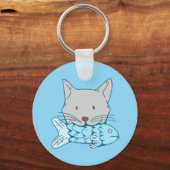 Porte-clés Illustration of a cat eating fish.  (Recto)