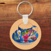 Porte-clés illustration originale de l'aquarelle Teacups vint (Recto)